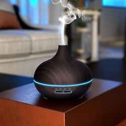 550ml wood grain essential oil diffuser with 7-color led lights & remote control - usb powered humidifier