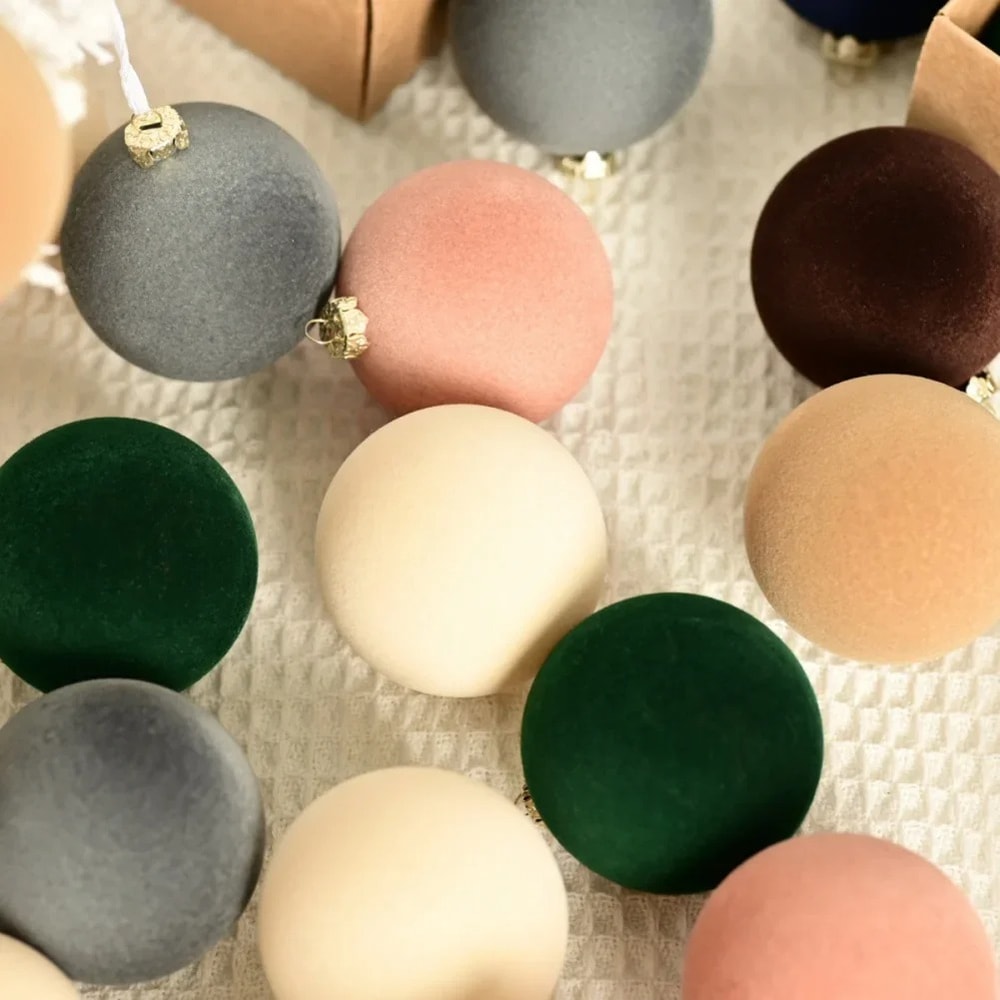 12Pack Velvet Flocked Christmas Tree Ornaments