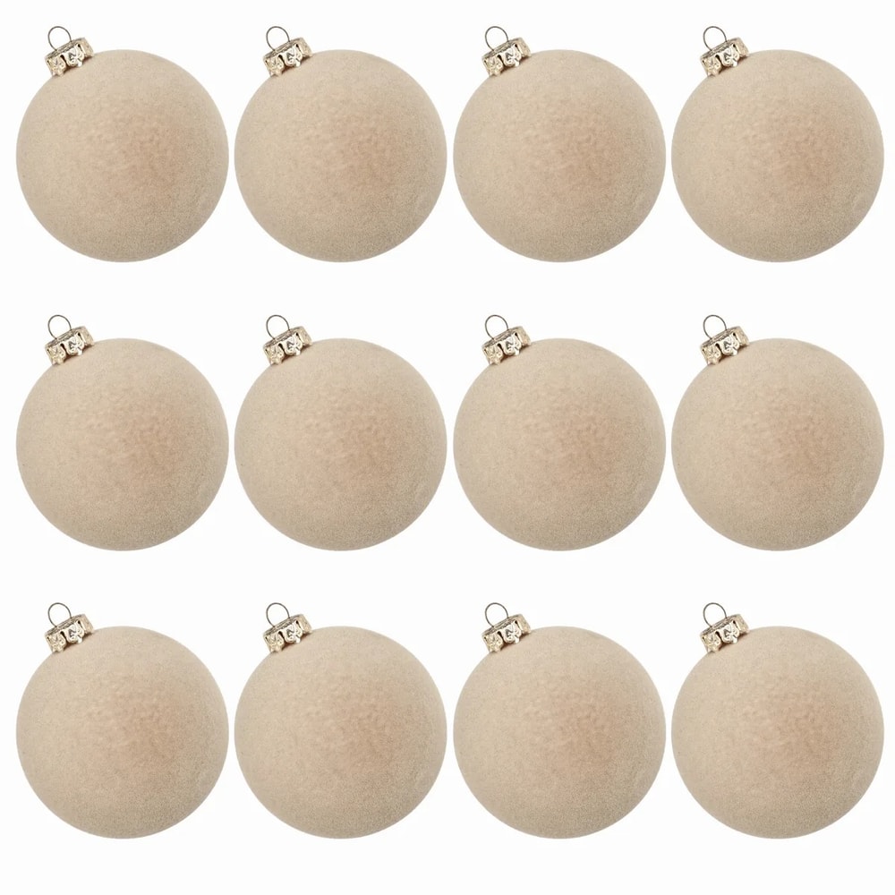 12Pack Velvet Flocked Christmas Tree Ornaments Elegant Plush Hanging Balls For Holiday Decor Part 8
