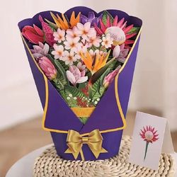 handmade 3d pop-up paper flower bouquet cards - forever hand bouquet for valentine's & mother's day gifts (1/3/5pcs)