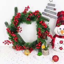 10pcs artificial pine branches with red berries – christmas decor