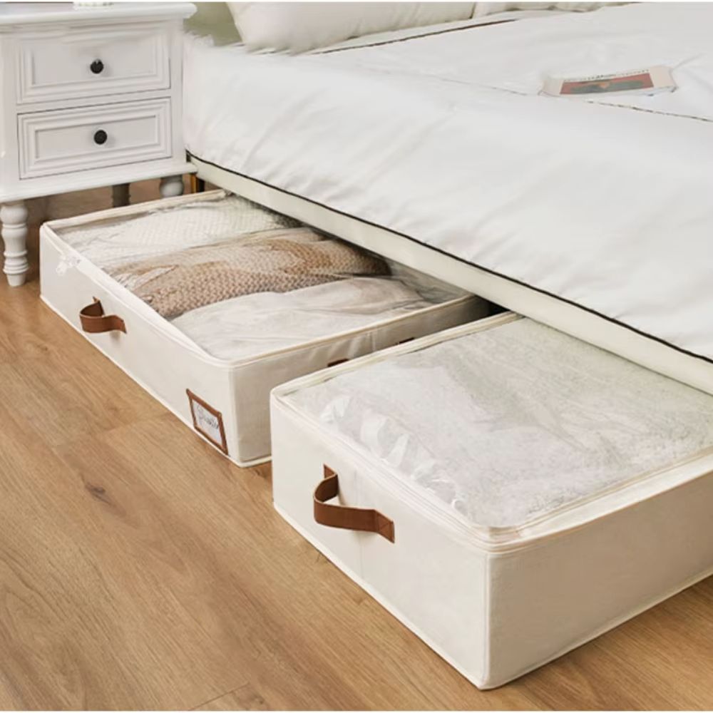 Foldable Underbed Bags Breathable Zippered Organizer For Blankets Clothes  Comforters 0