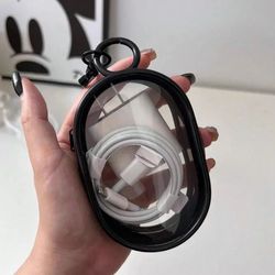 transparent mini storage bag with zipper – multifunctional headphone & charger case, travel accessory with keychain