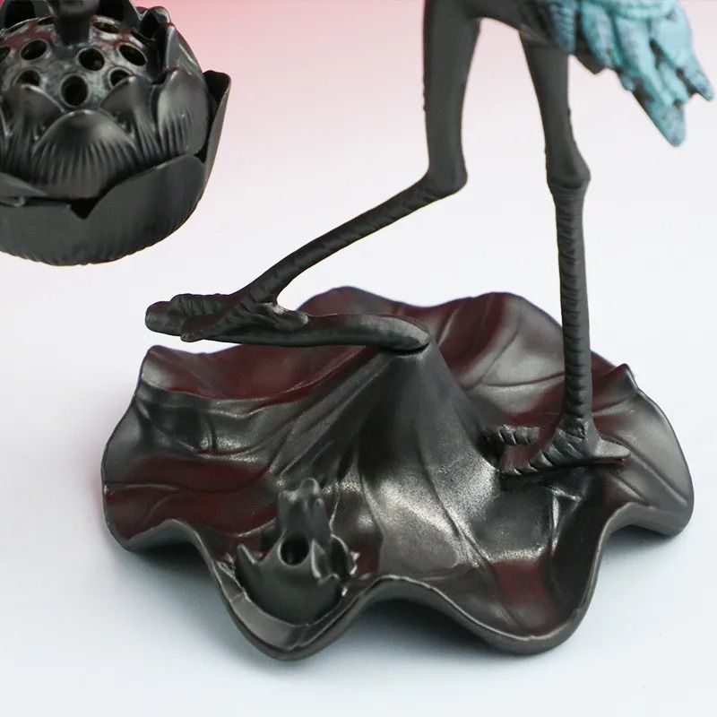 Elegant Crane Incense Burner Holder Antique Alloy Lotus Hanging Stove For Home Temple Decoration 3