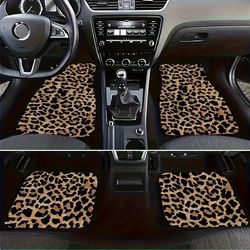 universal fit leopard print car floor mats 4pcs set – non-slip, easy clean auto accessories for cars & suvs