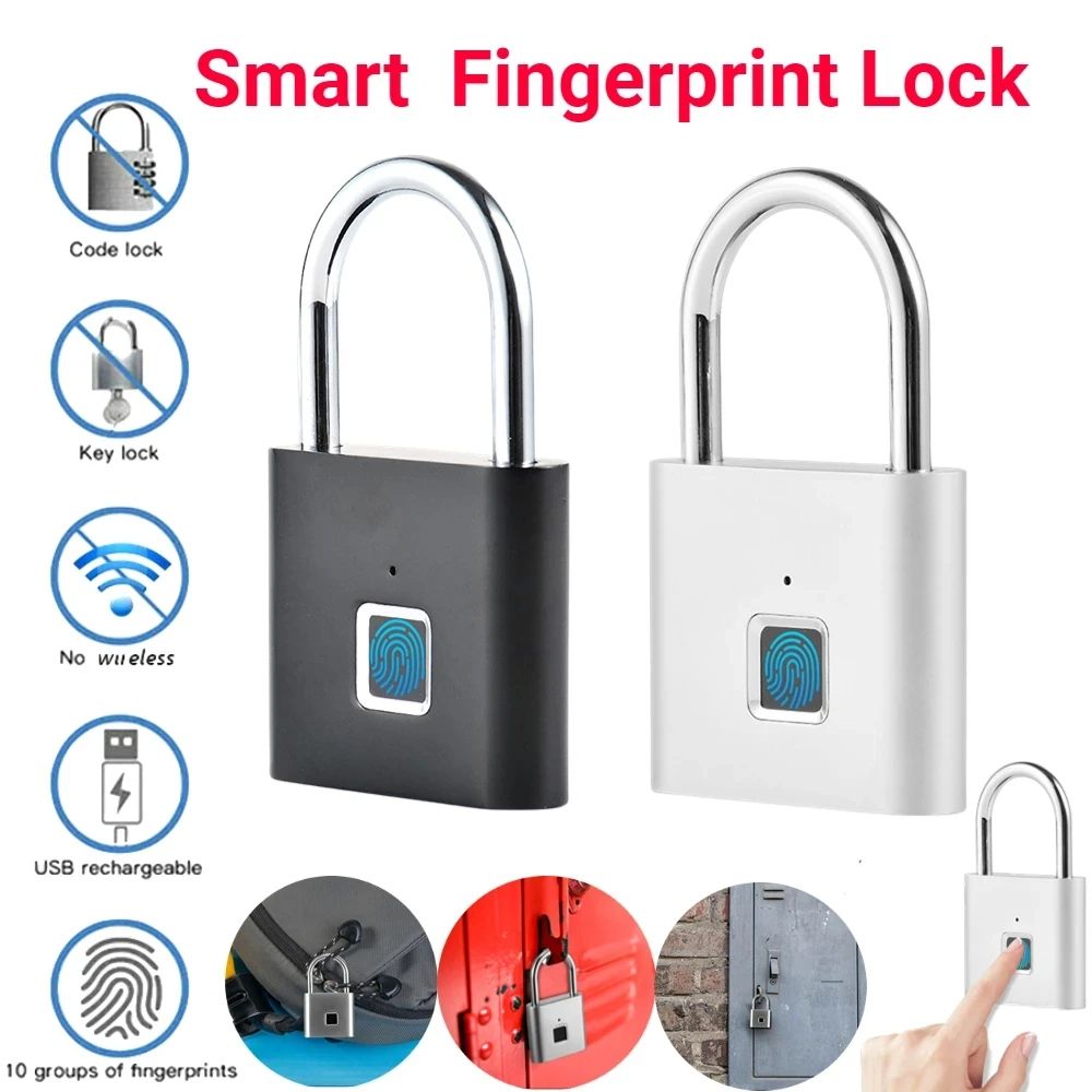Smart Fingerprint Padlock Waterproof Biometric Keyless  Rechargeable Security Lock 2