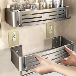 wall-mounted bathroom accessories, no-drill shampoo shelf, makeup organizer, aluminum alloy storage holder for kitchen