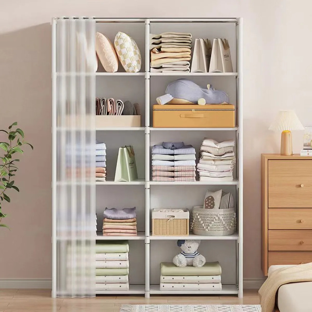 Dustproof Wardrobe with High Capacity Partition Bookshelf Open Simple Assembly Storage Cabinet for