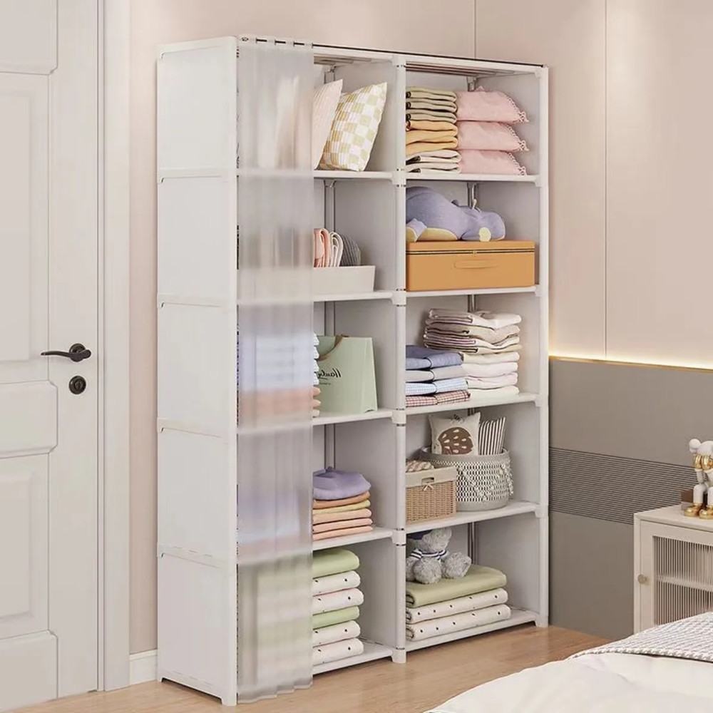 Dustproof Wardrobe with High Capacity Partition Bookshelf Open Simple Assembly Storage Cabinet for