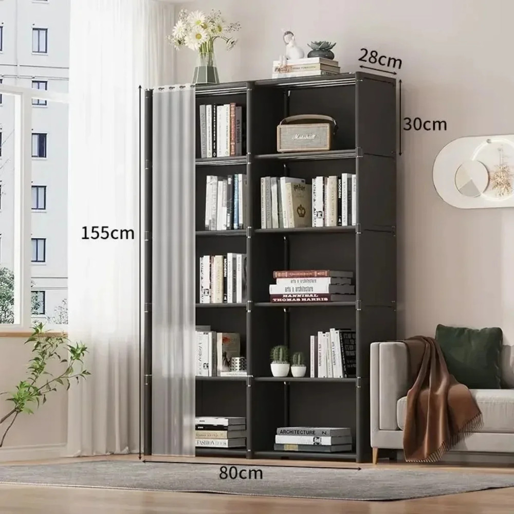 Dustproof Wardrobe with High Capacity Partition Bookshelf Open Simple Assembly Storage Cabinet for