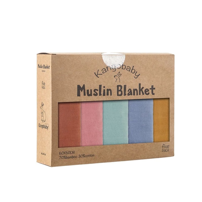 My Soft Life 5Piece Bamboo Cotton Muslin Blanket Baby Burp Cloth Set MultiFunctional Essentials Fo 6