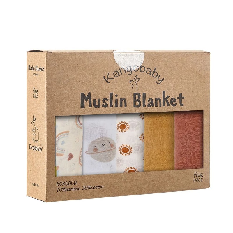 My Soft Life 5Piece Bamboo Cotton Muslin Blanket Baby Burp Cloth Set MultiFunctional Essentials Fo 9