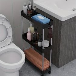 bathroom storage rack with wheels, rolling utility cart & multi-purpose corner shelf organizer