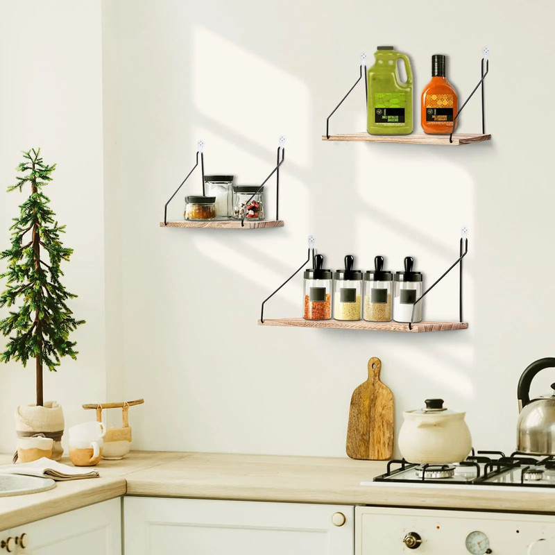 Rustic Floating Wall Shelf Hanging Wood Shelf For Farmhouse Decor 1