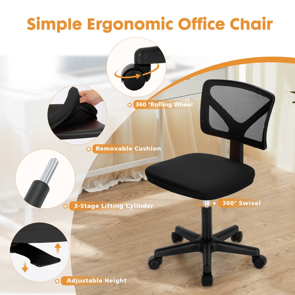 JHK Mesh With Lumbar Support Armless Office Chair Low Back With Wheels Adjustable Height 360 Rollin 4