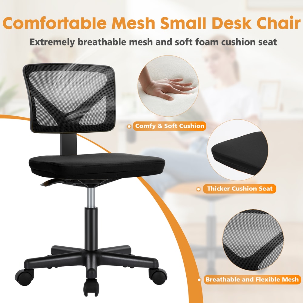 JHK Mesh With Lumbar Support Armless Office Chair Low Back With Wheels Adjustable Height 360 Rollin 5