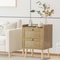 Rattan Nightstand with Charging Station, Rustic Bedside Table with 2 Drawers, Natural Nightstand for Bedroom