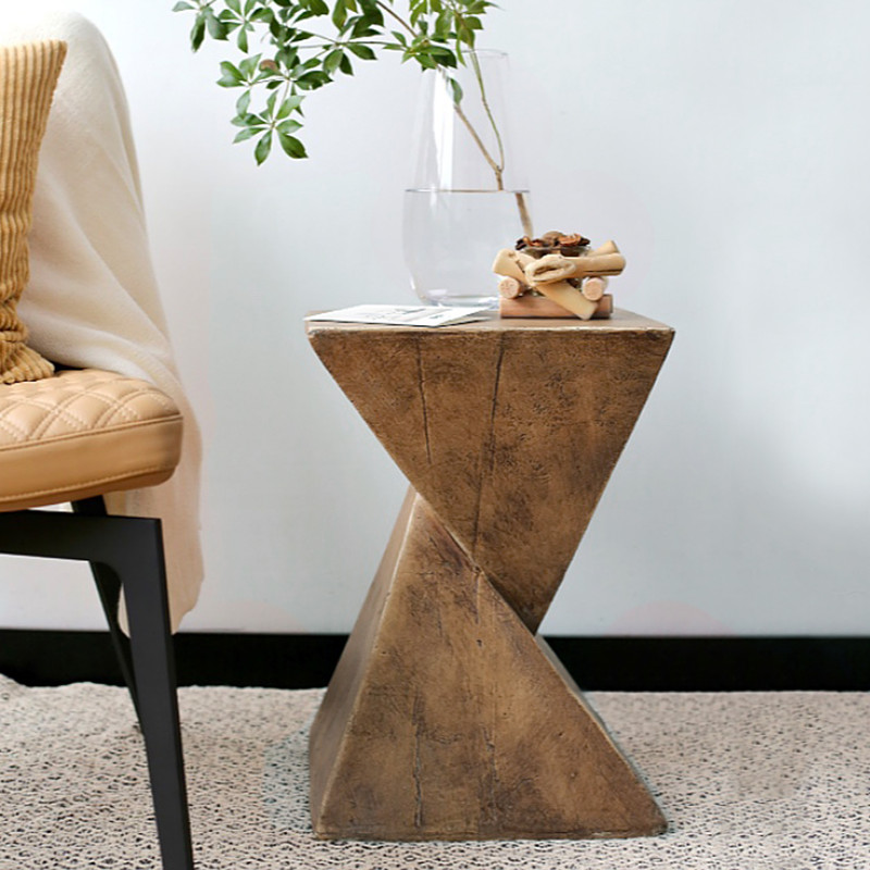 Lightweight Concrete Accent Table, Modern Geometry Side Table for Indoor and Outdoor Use, Compact Bedside End Table