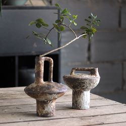 vintage handmade ceramic vase, rough pottery vase for flower arrangement, wabi-sabi style rustic decor