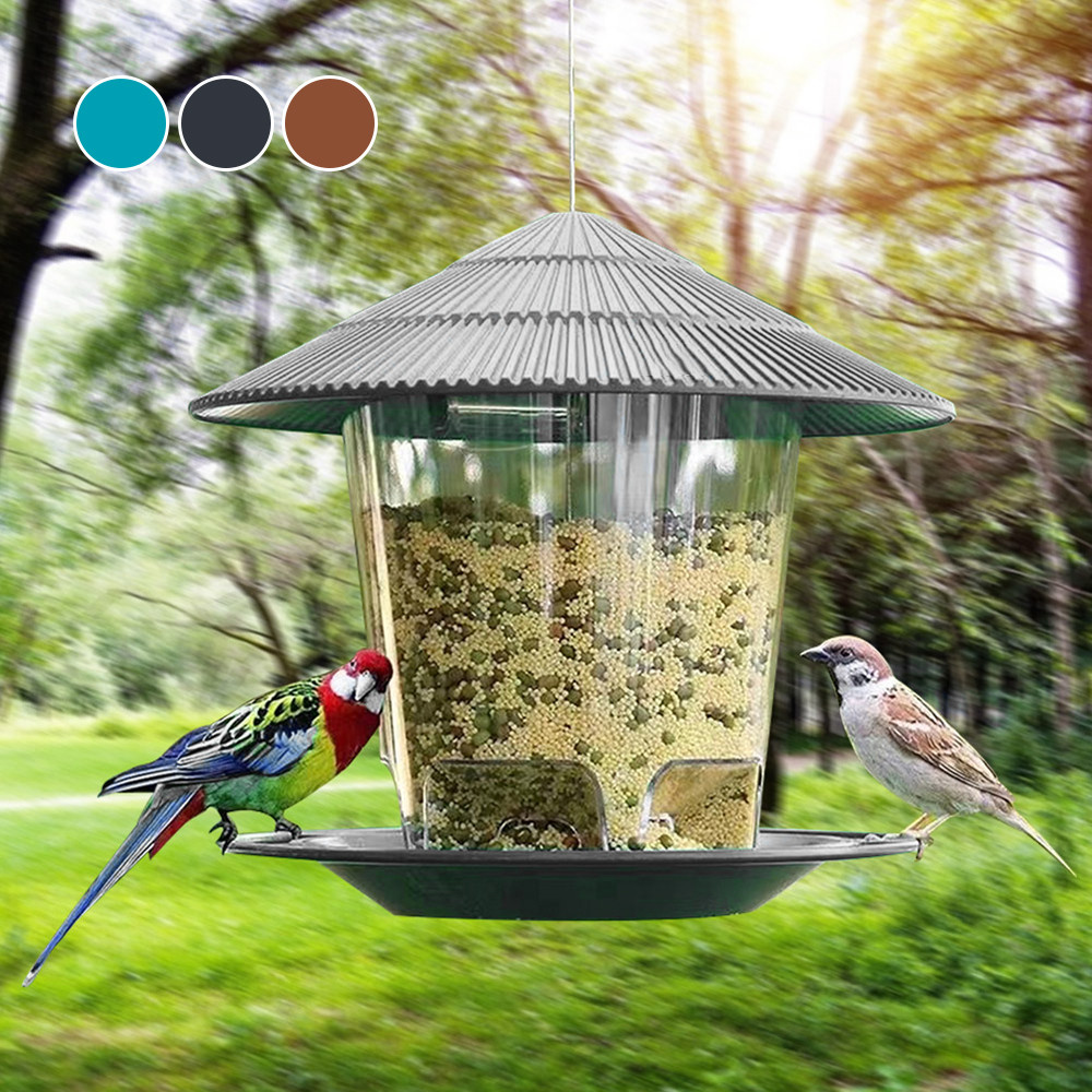 Outdoor Bird Feeder Hanging with Automatic Foot Feeding Large 2.6L Capacity, Squirrel Resistant Garden Decor