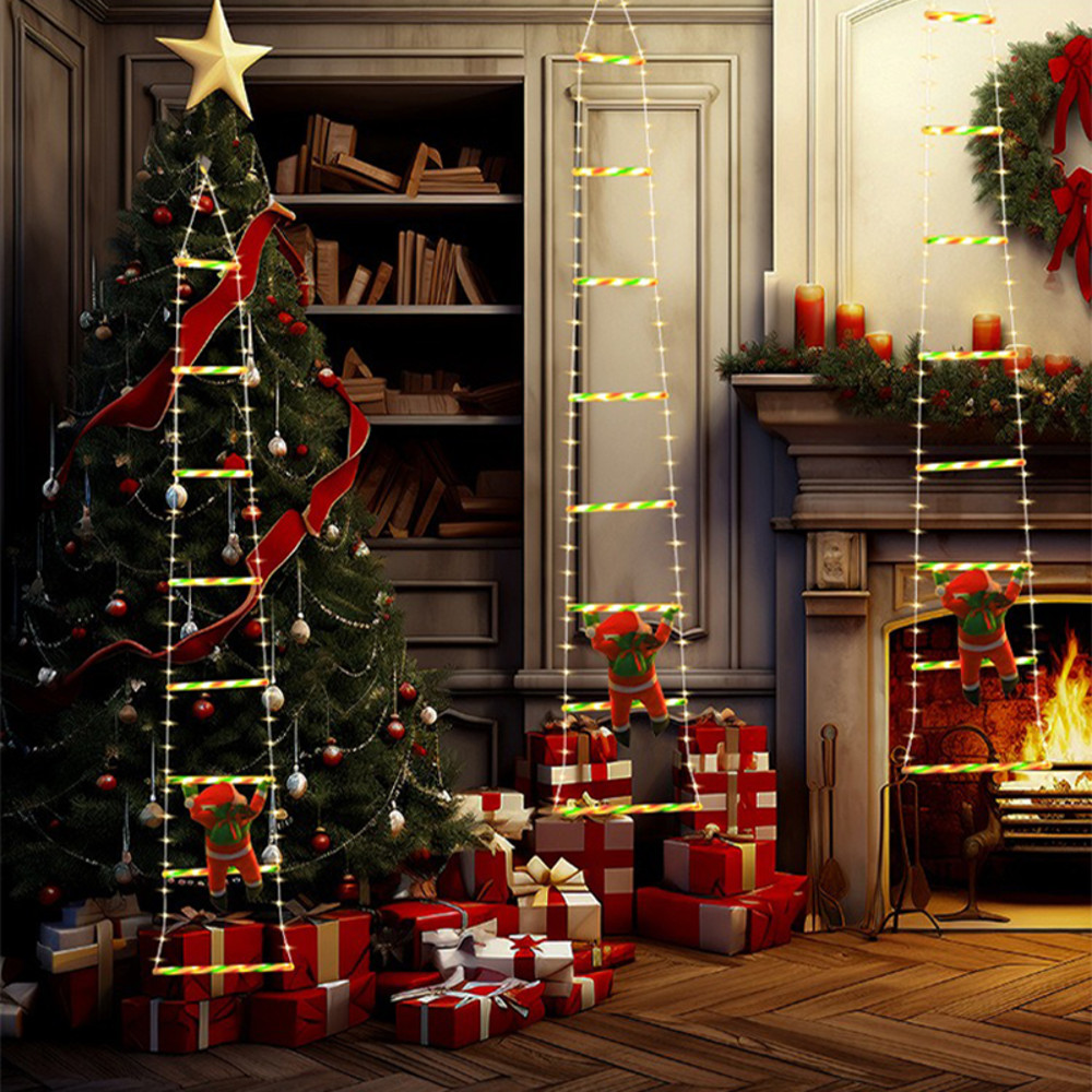 Climbing Santa LED Ladder Lights  1 PlugIn Fairy Christmas Decoration Warm WhiteMulticolor 8 Modes 3
