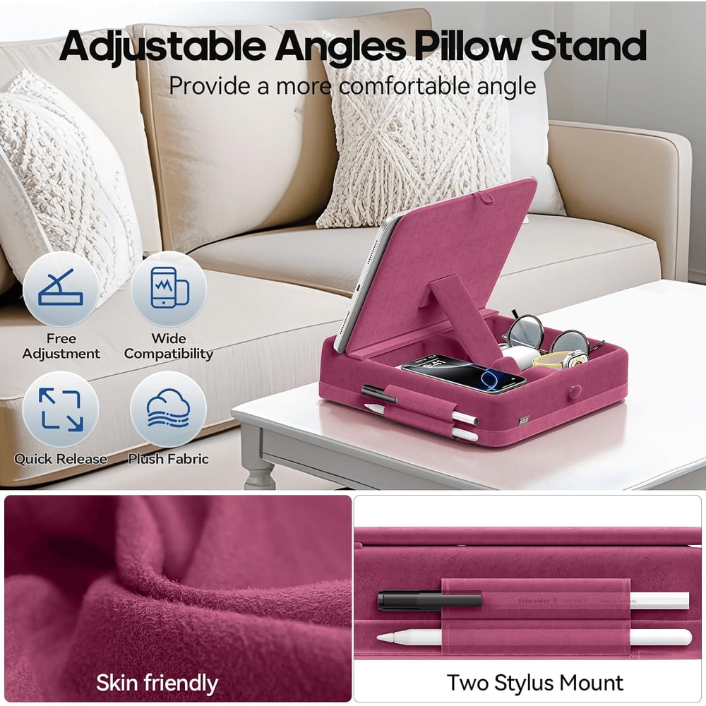 Adjustable Tablet Pillow Stand With Storage Foldable IPad Holder For Bed Lap 3