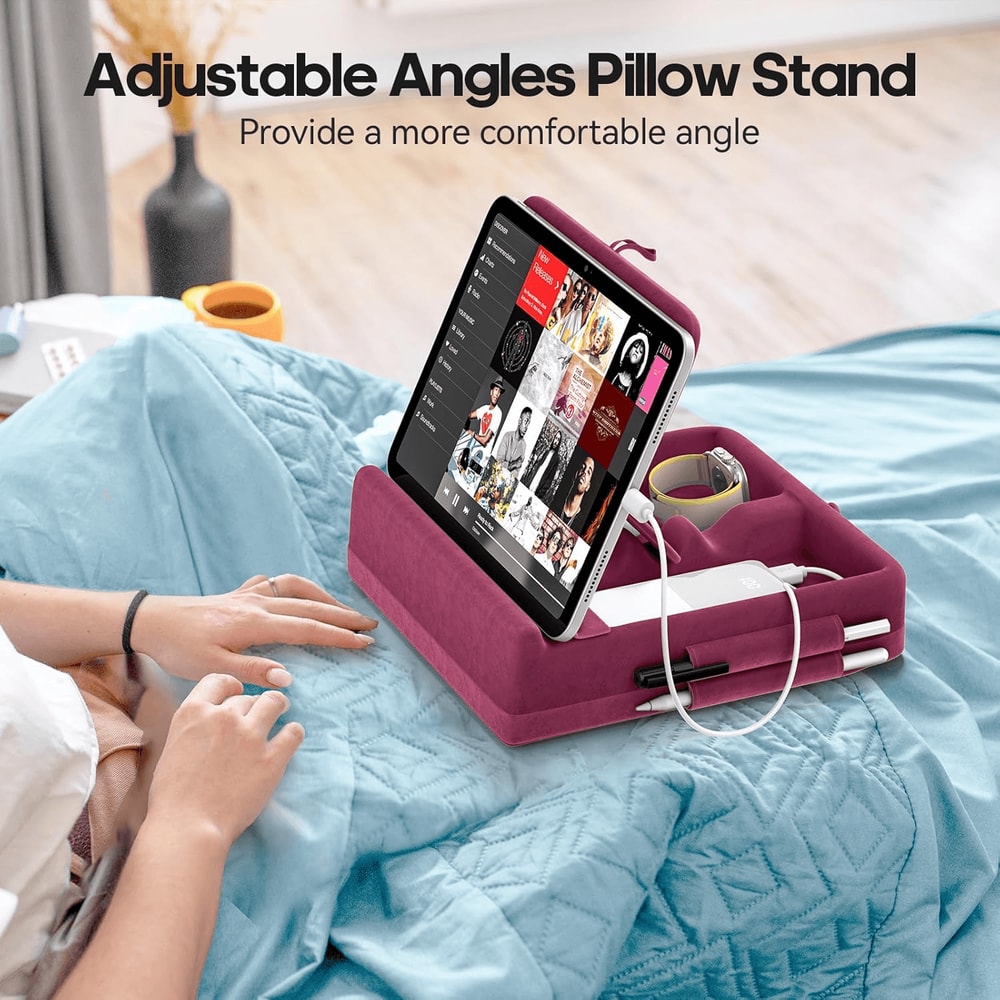 Adjustable Tablet Pillow Stand With Storage Foldable IPad Holder For Bed Lap 6
