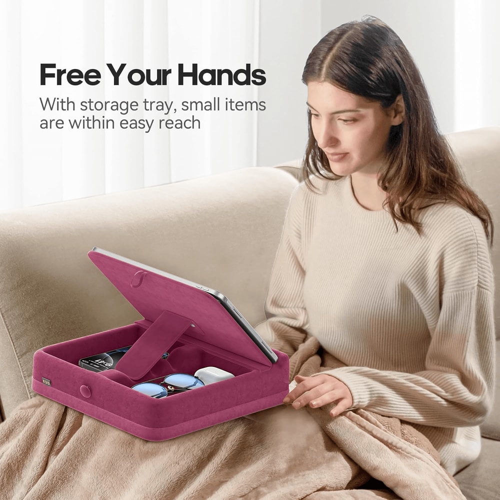 Adjustable Tablet Pillow Stand With Storage Foldable IPad Holder For Bed Lap 4