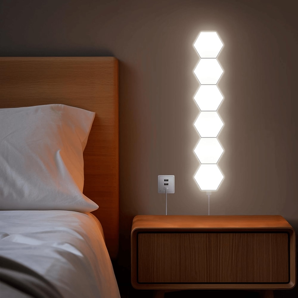 Hexagon Modular Touch LED Tile Lights, Customizable Magnetic Wall Decor (Set of 5)