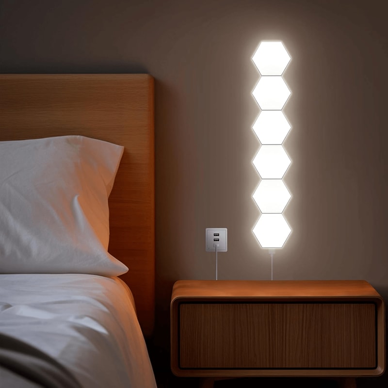 Hexagon Modular Touch LED Tile Lights, Customizable Magnetic Wall Decor (Set of 5)