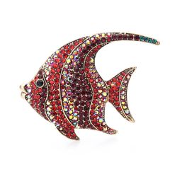 Fish brooch, Sparkling statement jewelry, Woman gift, Red, blue or green