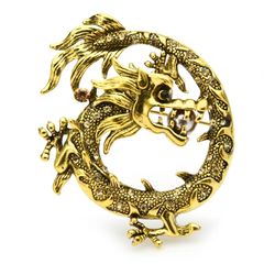 Dragon brooch with pearl, Fantasy creature statement jewelry, Gold or silver