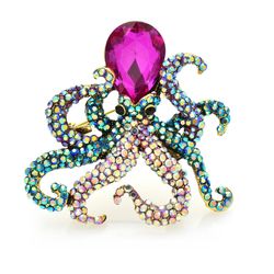 Octopus brooch, Lovly sparkling water world jewelry, Gift for woman