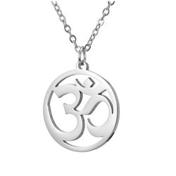 Om necklace, Aum Ohm Yoga pendant, Stainless steel Hindu jewelry, Amulet