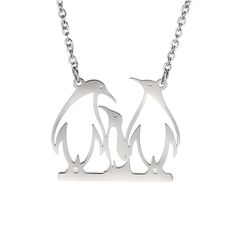 Penguin family necklace, Stainless steel pendant, Unisex jewelry gift