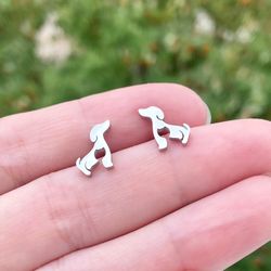 Dog with cat silhouette stud earrings, Stainless steel jewelry