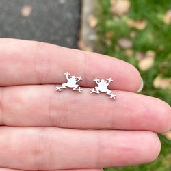 Frog stud earrings, Stainless steel jewelry, Reptile lover gift
