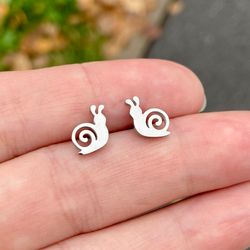 Snail stud earrings, Stainless steel jewelry, Spiral