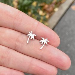 Palm tree stud earrings, Stainless steel jewelry