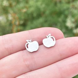 Apple stud earrings, Stainless steel jewelry