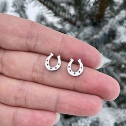 Horseshoe stud earrings, Stainless steel  earrings, Horse lover gift
