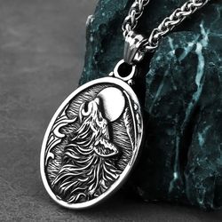Howling wolf pendant, Stainless steel necklace, Animal lover gift