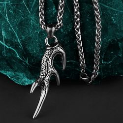 Stainless steel deer horn necklace, Antler pendant, Elk horn jewelry