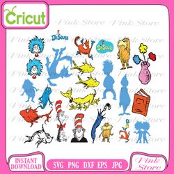 dr seuss svg, dr seuss cat in the hat, horton svg, lorax svg, fish svg, thing 1 svg, thing 2 svg, dr suess day, teacher