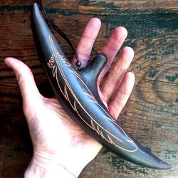 Ocarina "Raven feather" / Naf / pentatonic ceramic flute / handmade
