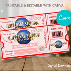 editable in canva universal studios ticket surprise, universal studios ticket template, universal studios ticket printab