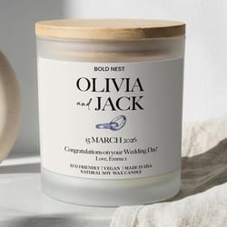 personalized wedding candle gift for couple – custom scented newlywed keepsake, romantic bridal favor