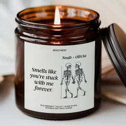 personalized smells like you re stuck with me candle – funny couple anniversary gift, custom scented candle