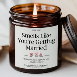 personalized bride-to-be wedding candle – custom engagement gift, smells like married bridal shower candle