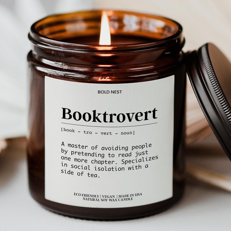 Personalized Booktrovert Candle Funny Book Lover Scented Soy Candle Custom Reading Gift For Book L 0